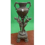Fine large antique bronze floor standing figure urn - Approx height: 118cm