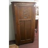 Oak wardrobe with carved panel depicting ship - Approx size: W: 94cm D: 40cm H: 176cm