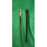 2 walking sticks one with a horn handle