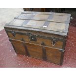 Antique metal bounded travel trunk