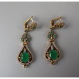 Pair of silver & emerald drop earrings
