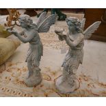 Pair of cast iron fairy figures - Approx height: 51cm
