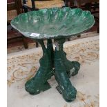 Victorian lead bird bath on dolphin base - Approx height: 50cm