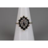 9ct Gold diamond and sapphire cluster ring - Approx size L