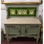 Marble top tile-back washstand