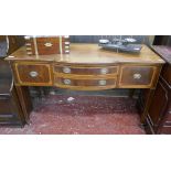Edwardian mahogany inlaid 5 drawer side table - Approx size: W: 130cm D: 58cm H: 77cm