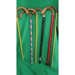 6 Circus clowns, painted walking sticks - ex Jerry Cottles Circus