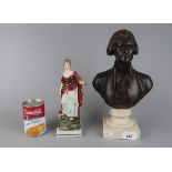 Bust of Thomas Jefferson together with antique polychrome painted figure - Approx heights: 32cm &