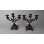 Pair of cast iron candelabra - Approx height: 24cm