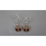 Pair of silver & amber tree of life earrings