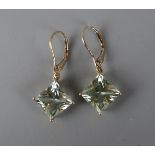 Pair of 9ct gold blue topaz set drop earrings