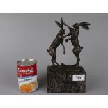 Bronze boxing hares figure - Approx height: 25cm