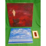 3 abstract paintings to include oil on canvas Our Lady of the Sea by Sibeal Foyle - Approx image
