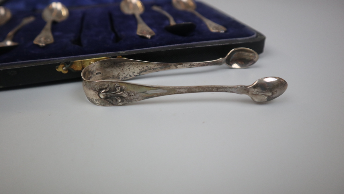 Cased set of silver tea spoons and tongs 1918 Birmingham - Approx weight 102g - Bild 3 aus 3