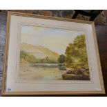 River landscape watercolour signed D.V Tuffley - Approx image size: 45cm x 35cm