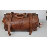 Large antique leather Gladstone bag