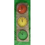 Traffic light style triple wall clock - Approx height: 102cm