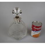 Silver collared cut glass decanter - Approx height: 20cm