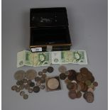 Collection of coins and bank notes to include silver