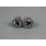 18ct gold diamond and aquamarine stud earrings