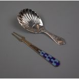 Victorian silver spoon together with a silver lemon fork