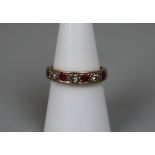 9ct gold ruby and diamond half hoop ring - Size N