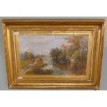 Oil on canvas River landscape signed Hallerday - Approx image size: 64cm x 39cm