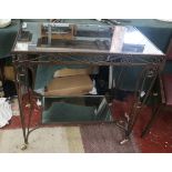 Metal mirrored top side table on casters - Approx size: W: 80cm D: 44cm H: 81cm