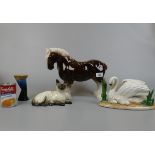 Large ceramic horse together with Beswick cat and unusual posy vase