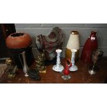 Collectables to include Murano glass and a pair of Oxford England blue and white candlesticks