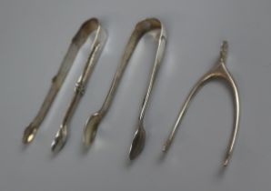 3 hallmarked silver sugar tongs - Approx weight: 75g