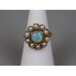 Antique 18ct gold opal and pearl set cluster ring - Size K