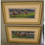 Pair of Joel Kirk pastel painting - Race Horses - Approx image size of both: 78cm x 28cm