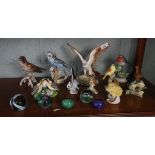 Collection of ceramic birds and paperweights to include Goebel etc