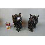 2 ebony carved tribal elephants - Approx height: 23cm