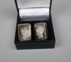 Pair of silver & carved mother-of pearl-cufflinks