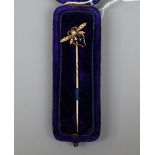 Gold pearl and sapphire stick pin in form of insect