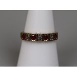 Gold ruby and diamond set ring - Size N