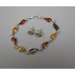 Silver and amber necklace and earring set