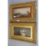 Pair of antique oils in gilt frames - Approx image sizes both: 39cm x 19cm