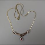 9ct gold ruby and diamond necklace