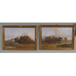 Alexis de Leeuw - Belgian 1848 - 1900 - Pair of oils on canvas, Horse & cart scenes (Image sizes