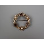 9ct gold ruby and seed pearl brooch