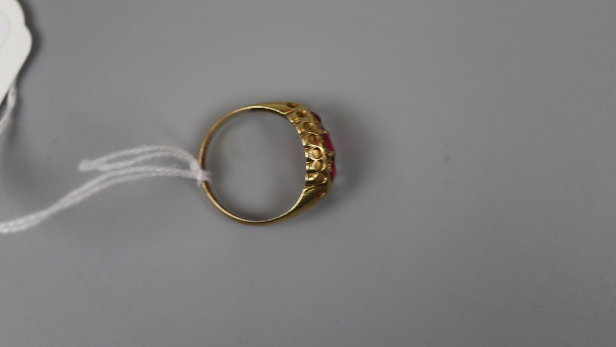18ct gold and red stone ring Chester 1917 - Size O - Bild 3 aus 3