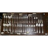 Collection of monogrammed silver plate flatware and knives sets