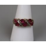 9ct gold ruby and diamond ring - Size P