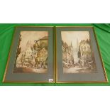 Pair of watercolours signed C. J. Keats - Approx image sizes: 32cm x 49cm