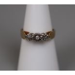 9ct gold 3 stone diamond set ring - Size M