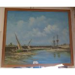Oil on canvas - Harbour scene signed Conrad - Approx image size: 61cm x 51cm