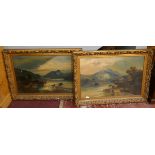 Pair of large antique oils in gilt frames - Highland scenes - Approx image sizes both: 90cm x 60cm